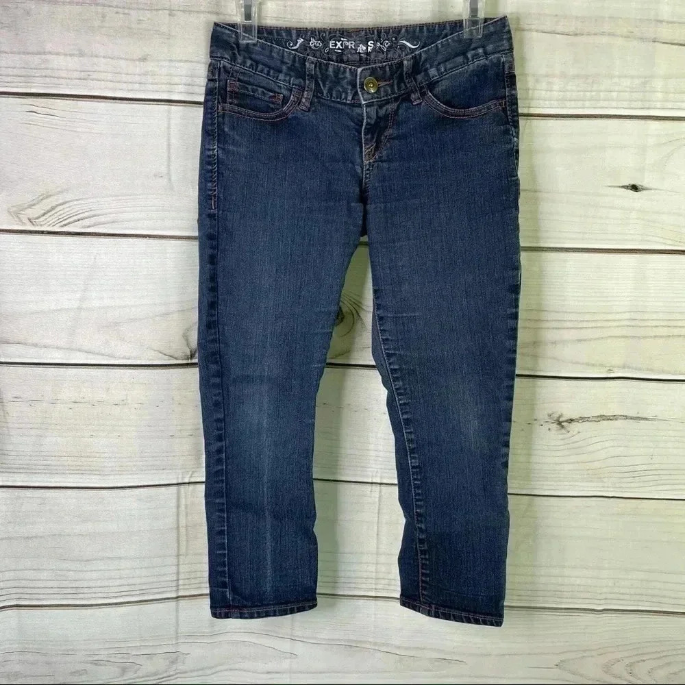 Express Cropped Jeans Women Size 0 Dark Wash Low Rise Slim Stretch Denim